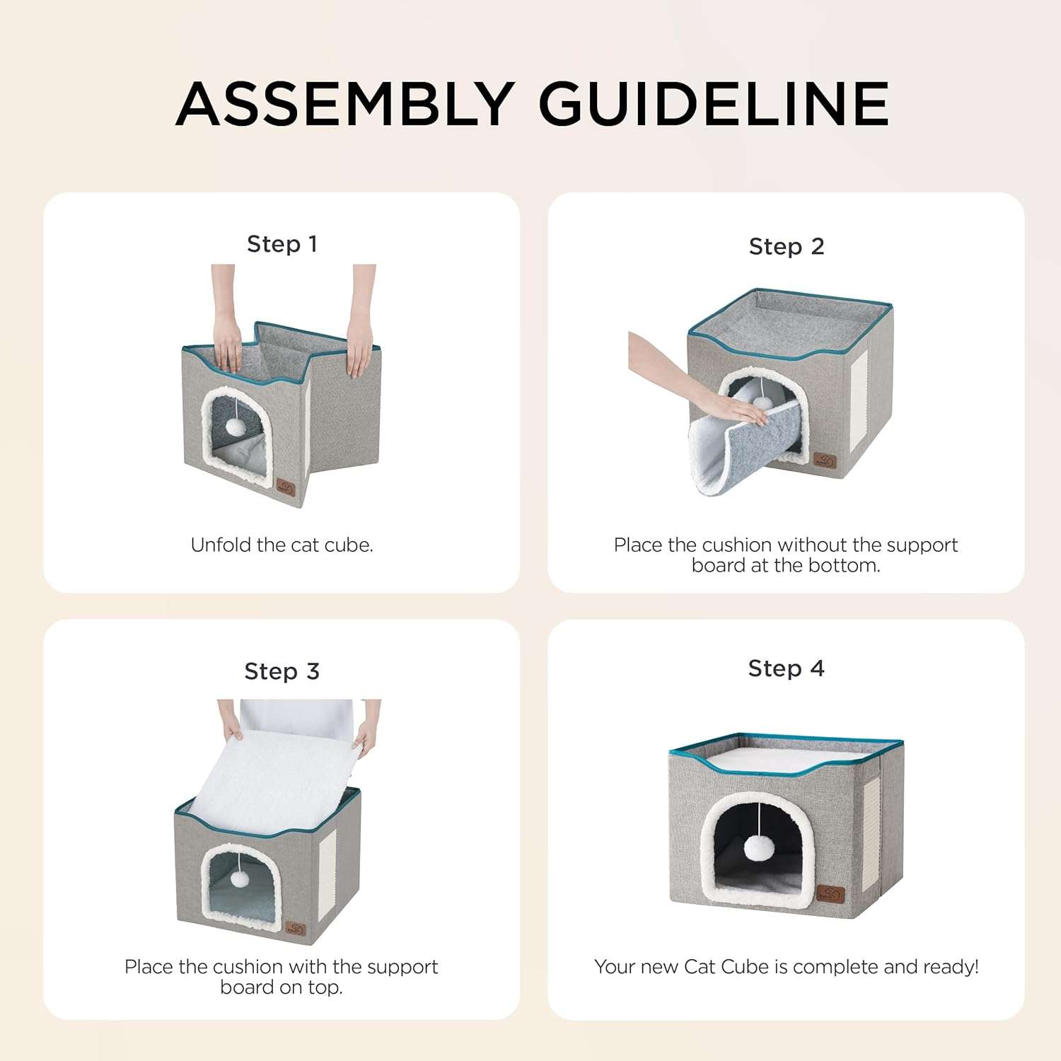 Casa cueva 2 en 1 de 42x42x33 cm para gatos. Diseño navideño, plataforma superior y estructura plegable de MDF.