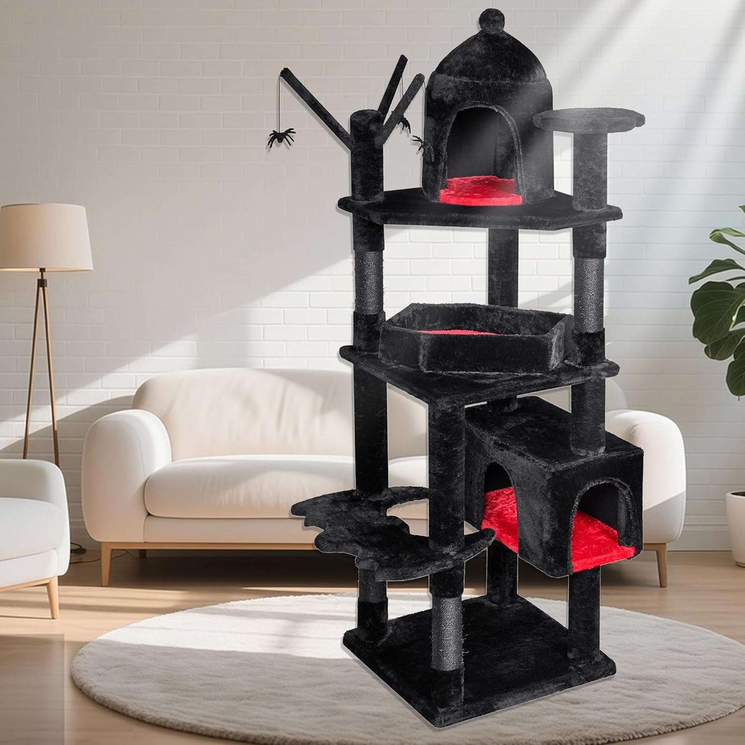 Castillo Rascador Gótico (160x49x49 cm) - Cama Ataúd XL, Estabilidad Triángulo y Capacidad para 6 Michis - Imagen 2