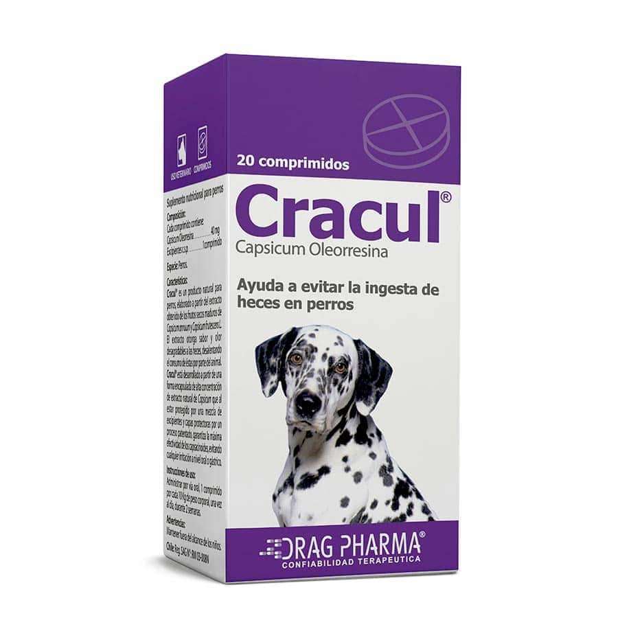 Cracul Drag Pharma. Suplemento en comprimidos para perros. Ayuda a evitar la coprofagia (ingesta de heces). Contiene extracto de Capsicum.