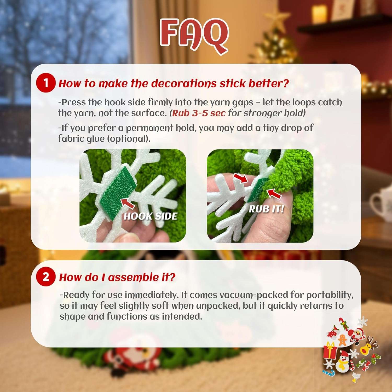 Cueva para gatos (38x43x38 cm) diseño Árbol de Navidad. Preensamblada, incluye cojín lavable y adornos de fieltro.