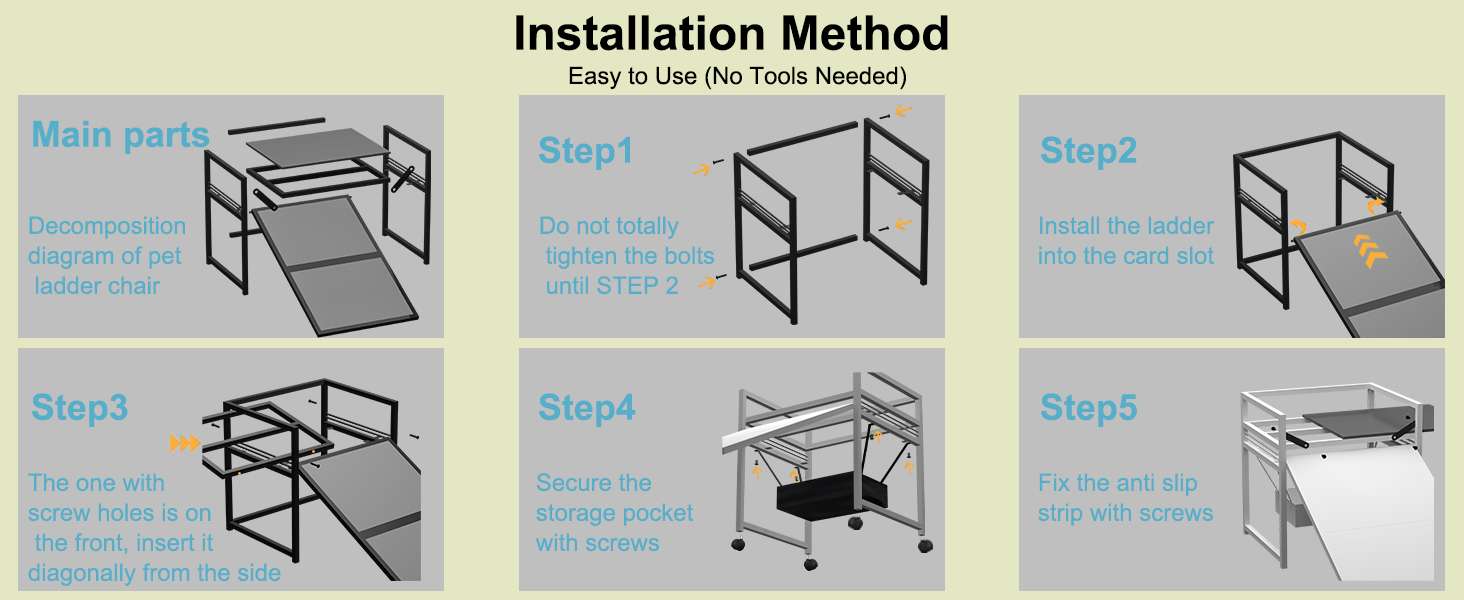 Escalera de ascenso para mascotas 3 en 1 (nido, almacenamiento). Estructura ortopédica antideslizante y móvil con ruedas.