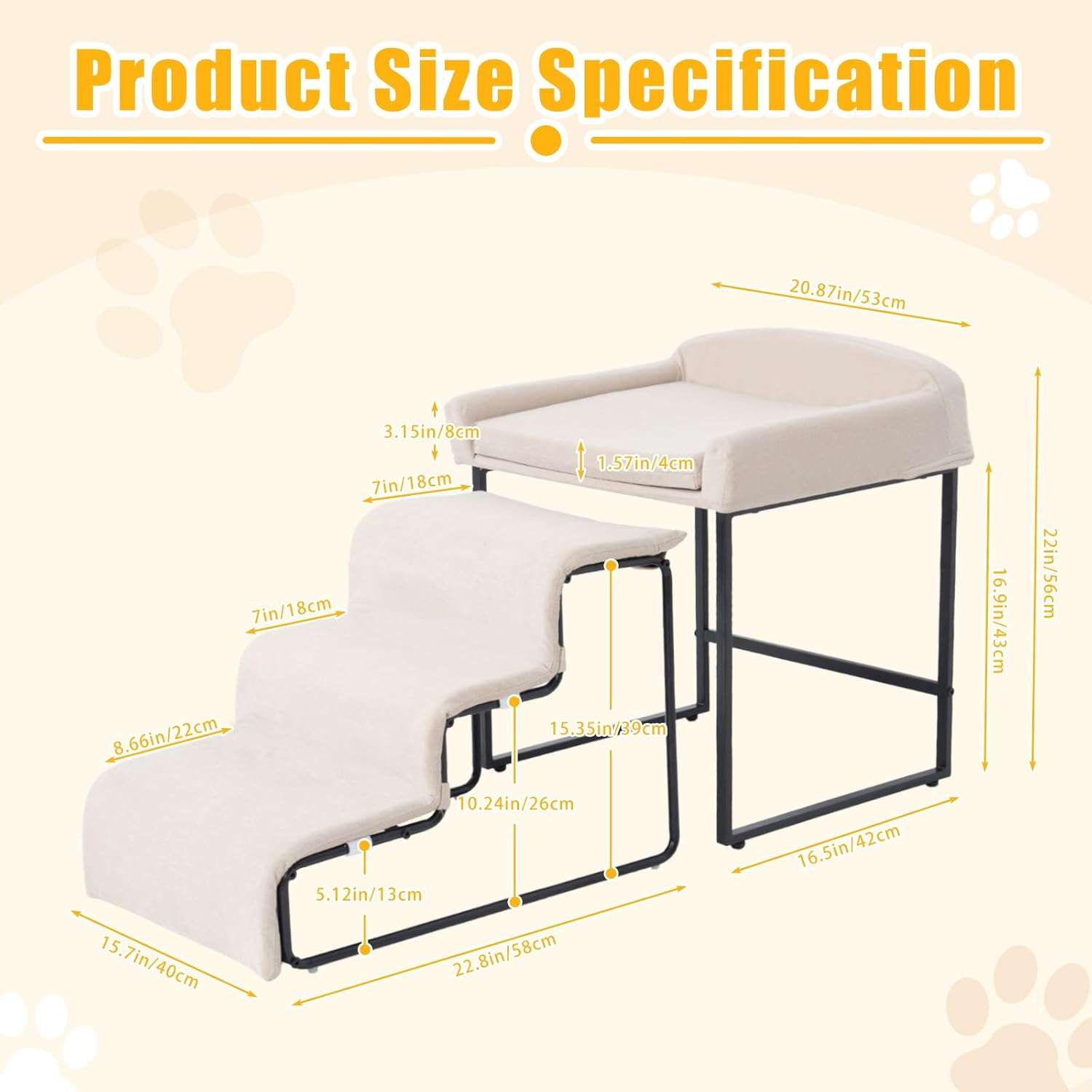 Escalera para mascotas de 3 peldaños con cama incorporada. Diseño 2 en 1 antideslizante, ideal para perros y gatos con problemas articulares.