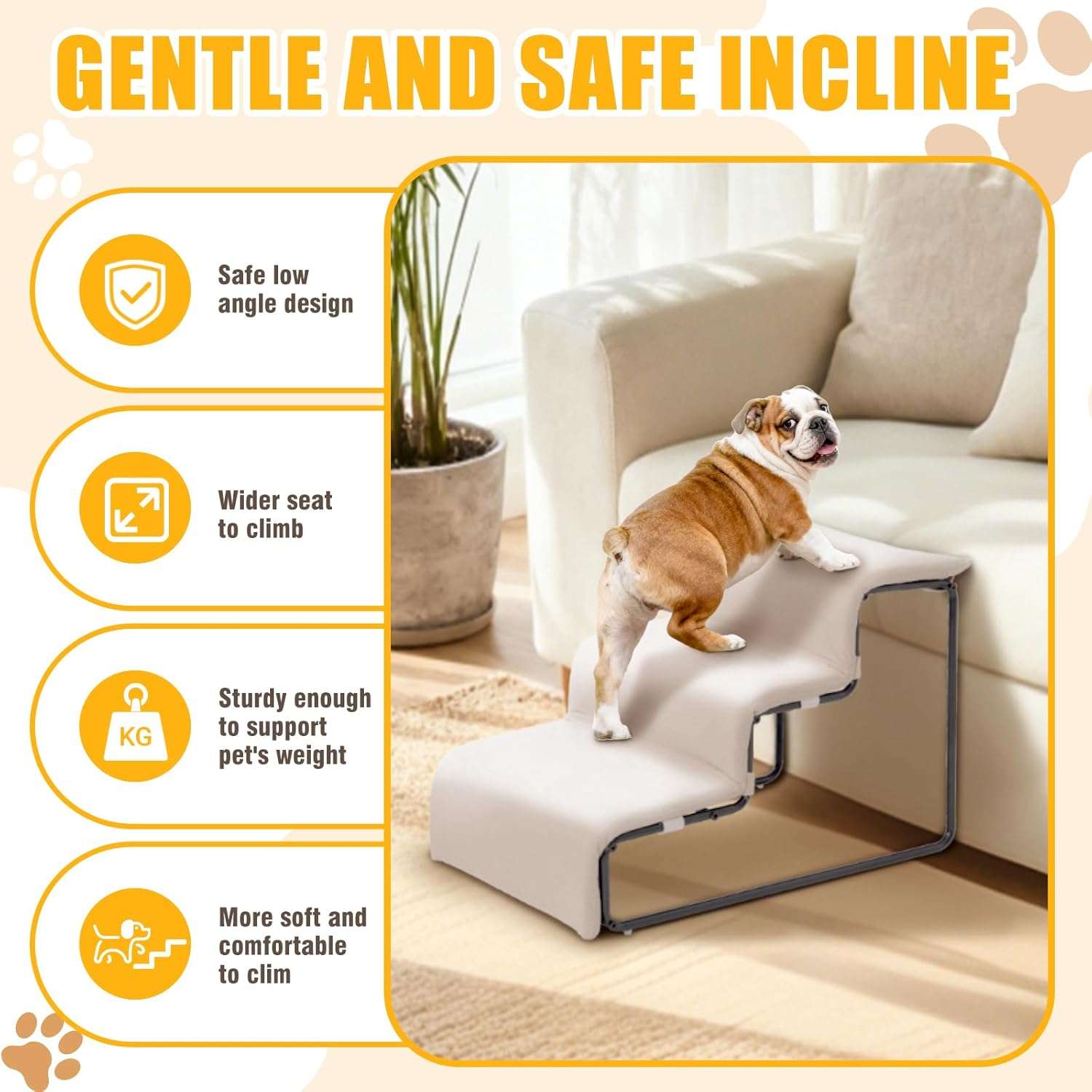 Escalera para mascotas de 3 peldaños con cama incorporada. Diseño 2 en 1 antideslizante, ideal para perros y gatos con problemas articulares.