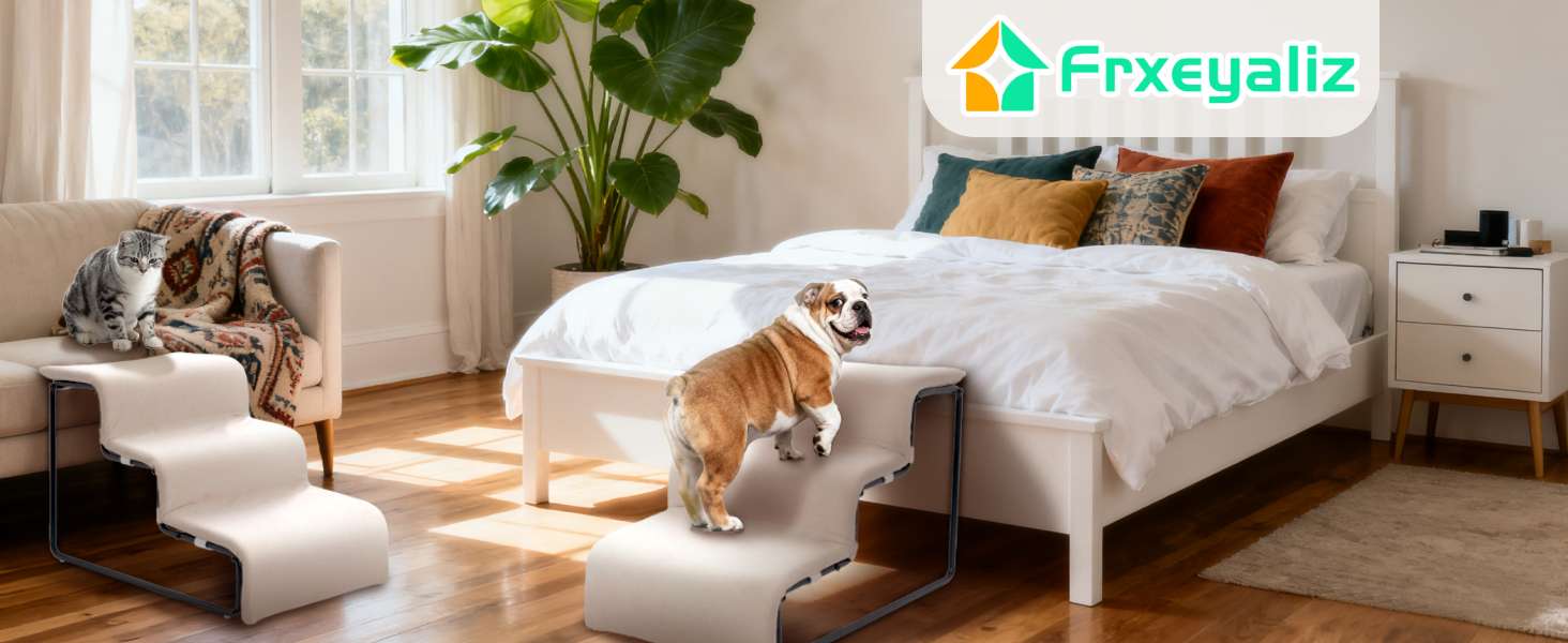 Escalera para mascotas de 3 peldaños con cama incorporada. Diseño 2 en 1 antideslizante, ideal para perros y gatos con problemas articulares.