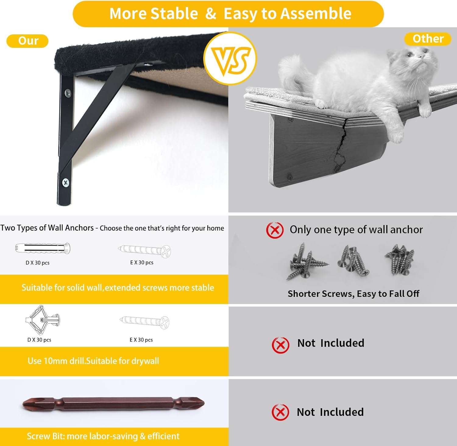 Gimnasio de pared para gatos de cinco piezas con puente colgante rascador y estantes de felpa.