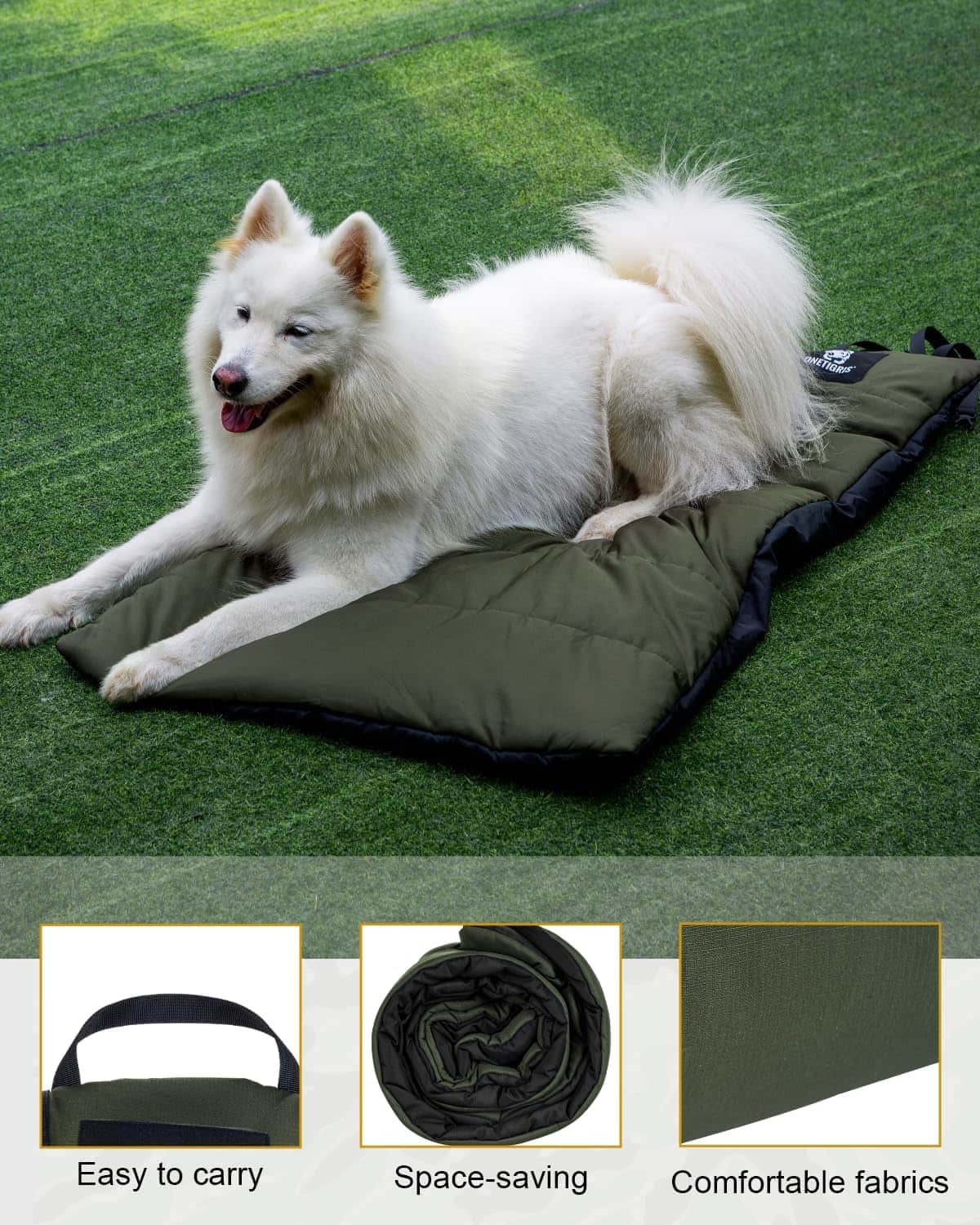 Alfombrilla aislante de 110x67 cm para mascotas. Plegable, resistente al agua y lavable a máquina. Ideal para camping y viajes.