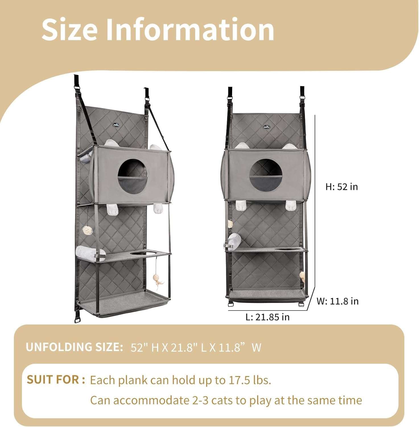 Rascador Colgante de Puerta (132x55x30 cm): 4 Niveles y Persianas de Privacidad para Varios Gatos - Imagen 7