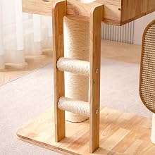Torre rascador moderno de madera maciza (caucho) de 119 cm con condominio espacioso y postes de sisal. Diseño elegante para gatos múltiples y decoración contemporánea.