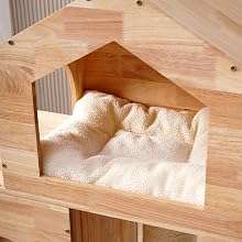 Torre rascador moderno de madera maciza (caucho) de 119 cm con condominio espacioso y postes de sisal. Diseño elegante para gatos múltiples y decoración contemporánea.