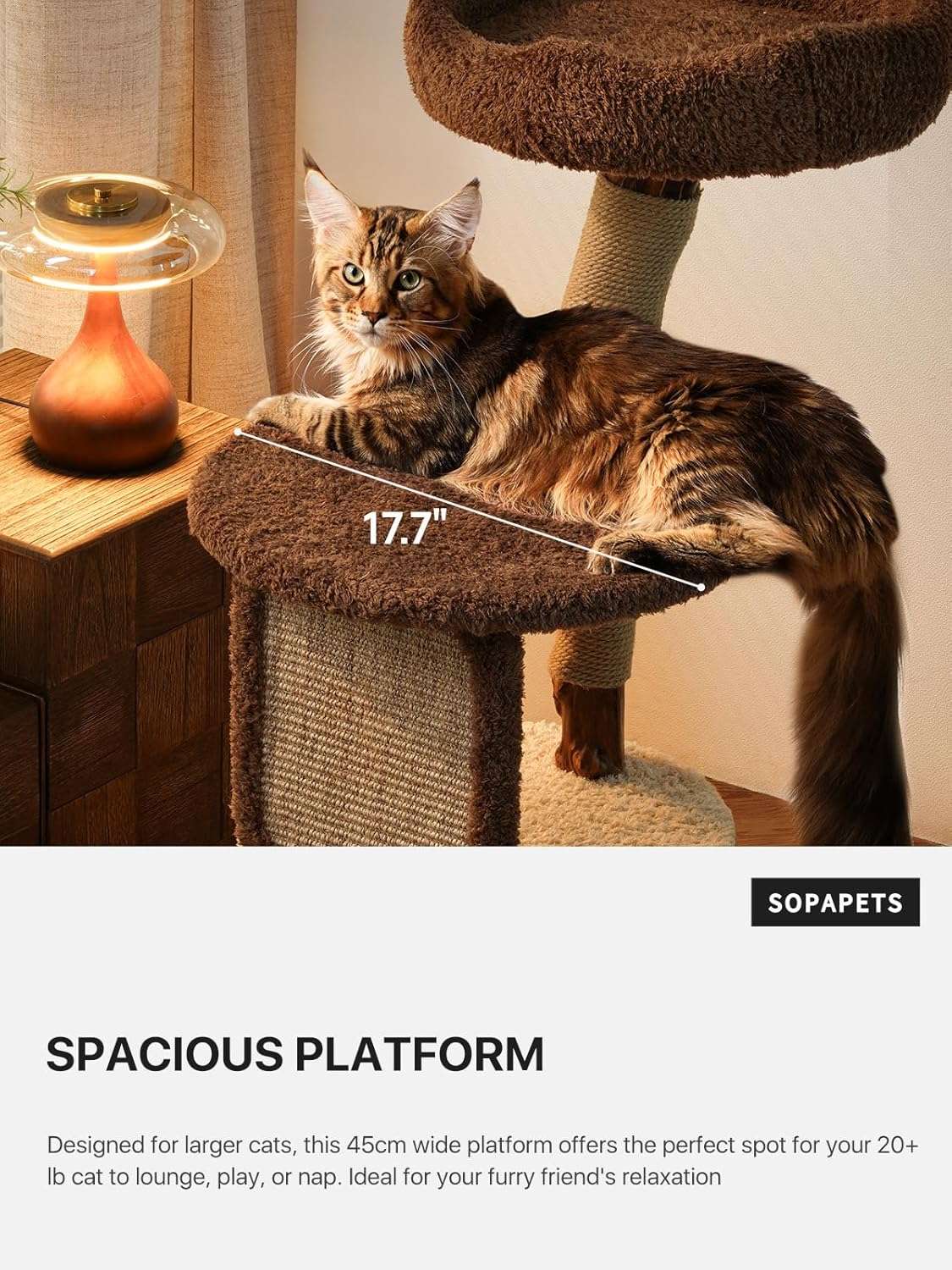 Torre rascador de madera maciza (173 cm) con base 104x62 cm, plataformas extra anchas y postes de sisal. Estabilidad anti-tambaleo para gatos grandes.