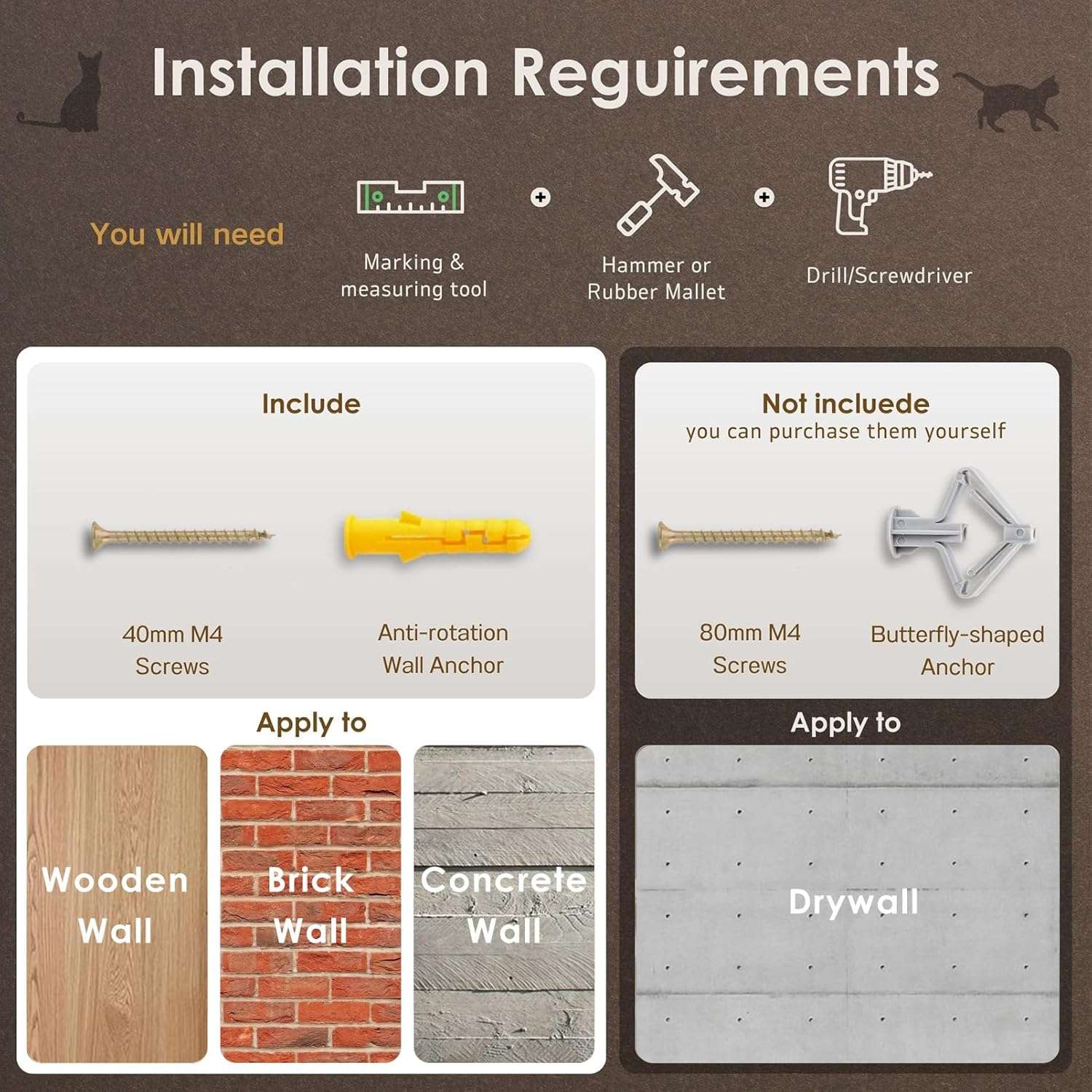 Rascador de pared de madera de pino con cuatro niveles y cama lavable para gatos.