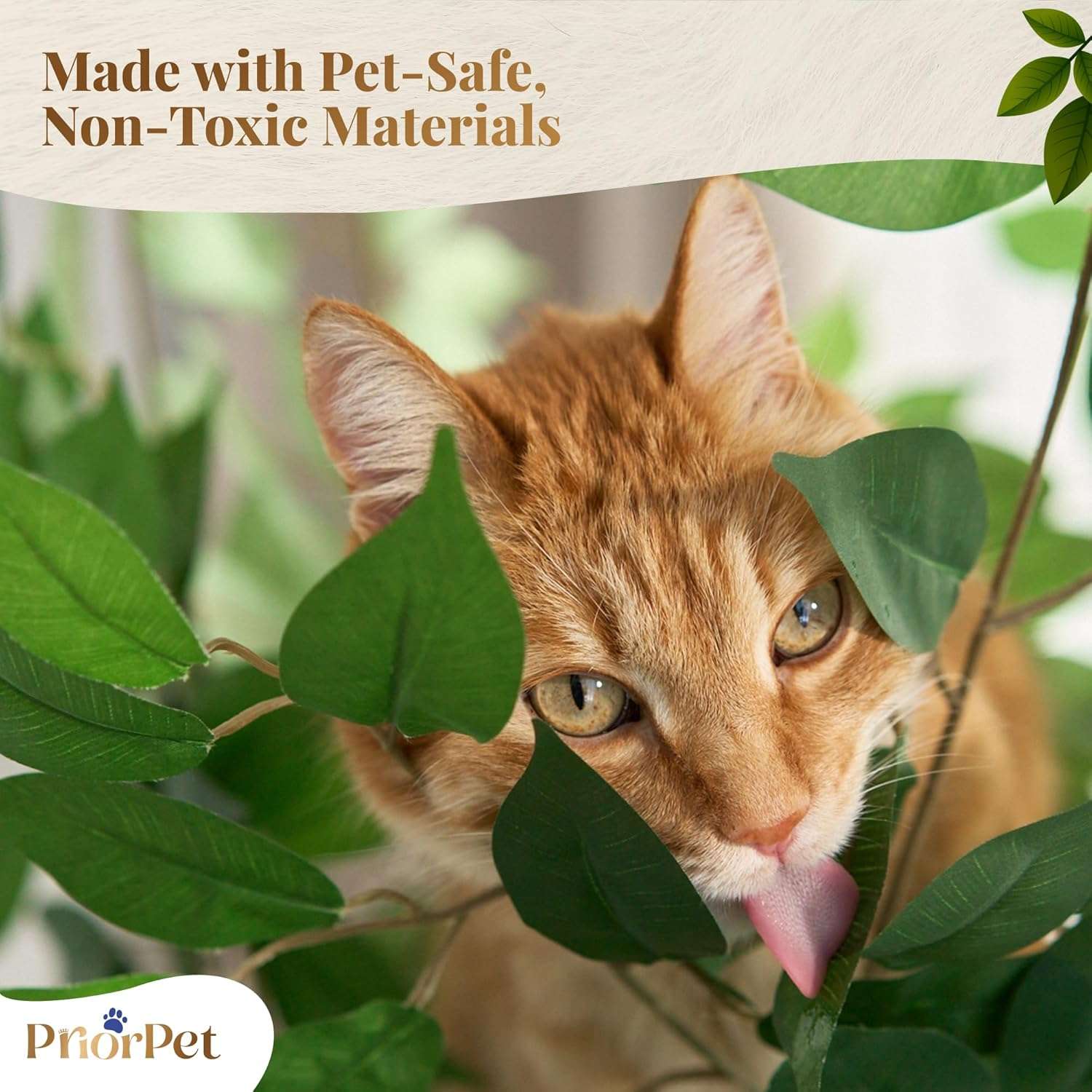 Árbol rascador de gatos grande con diseño de hojas, 160 cm de altura y base 57x57 cm. Estructura de triple estabilidad ideal para gatos activos.