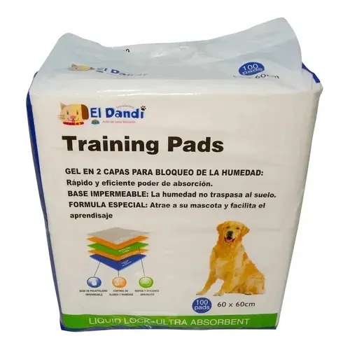 Sabanillas de entrenamiento El Dandi 60x60 cm con atrayente, gel absorbente e base impermeable para cachorros.