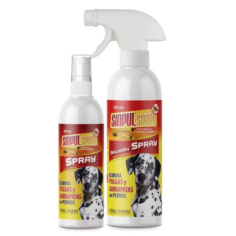 Sinpul Spray Drag Pharma. Antiparasitario externo con Permetrina y Piperonil Butóxido para eliminar pulgas y garrapatas en perros.