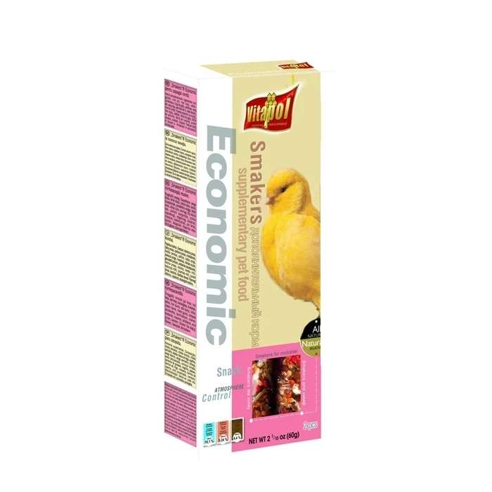 Snack Vitapol Smakers Economic para canarios (2 barras). Alimento complementario de semillas que ayuda a mantener el brillo de las plumas.