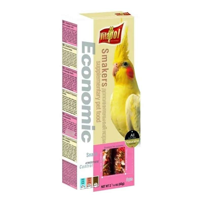 Snack Vitapol Smakers Economic (60 g). Barra de alimento "All Natural" para ninfas y cacatúas (promueve el crecimiento saludable).