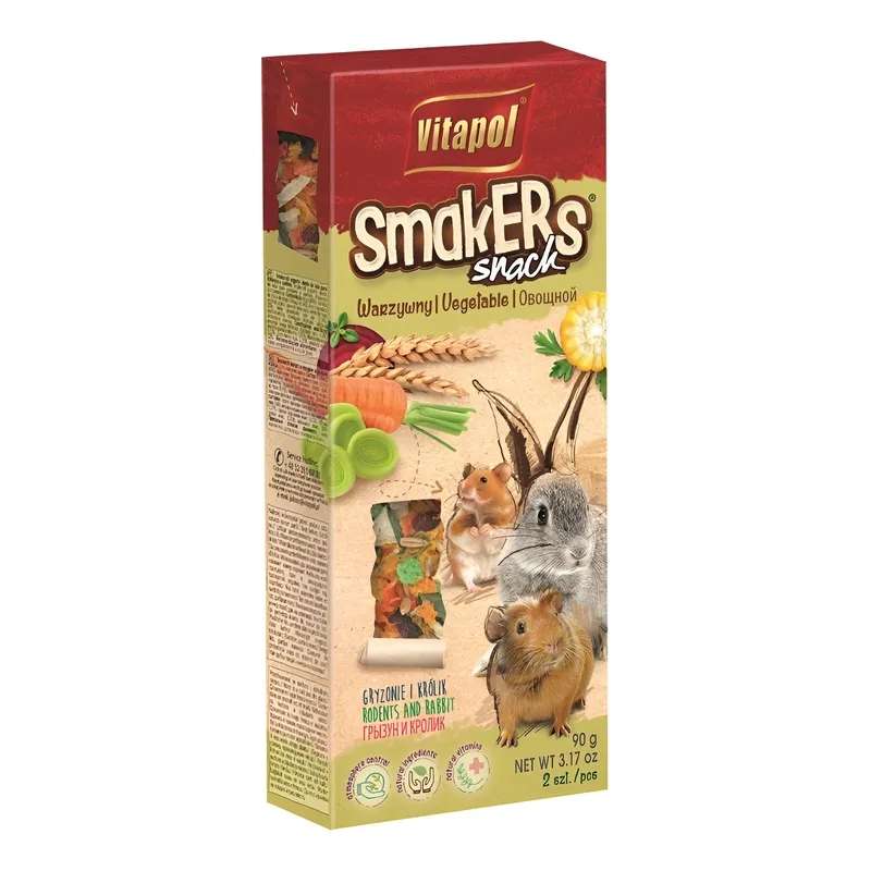Snack Vitapol Smakers Vegetable (90 g) para roedores y conejos. Barra con verduras, vitaminas y antioxidantes.