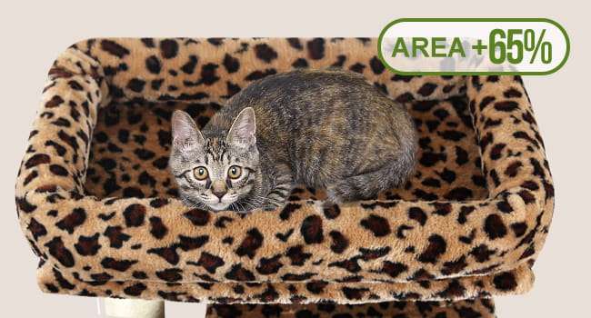 Torre rascador de 178 centimetros con diseño de leopardo. Hamaca cuadrada grande y cama superior desmontable para gatos.
