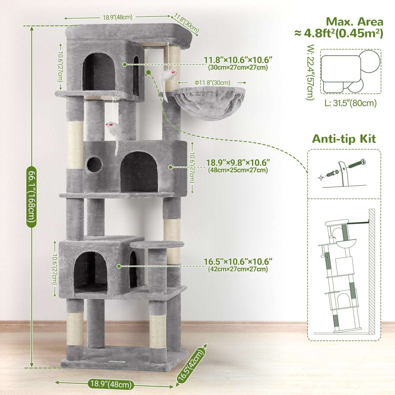 Texto Alternativo Torre rascador esquinera para gatos con tres condominios y plataforma extra grande.