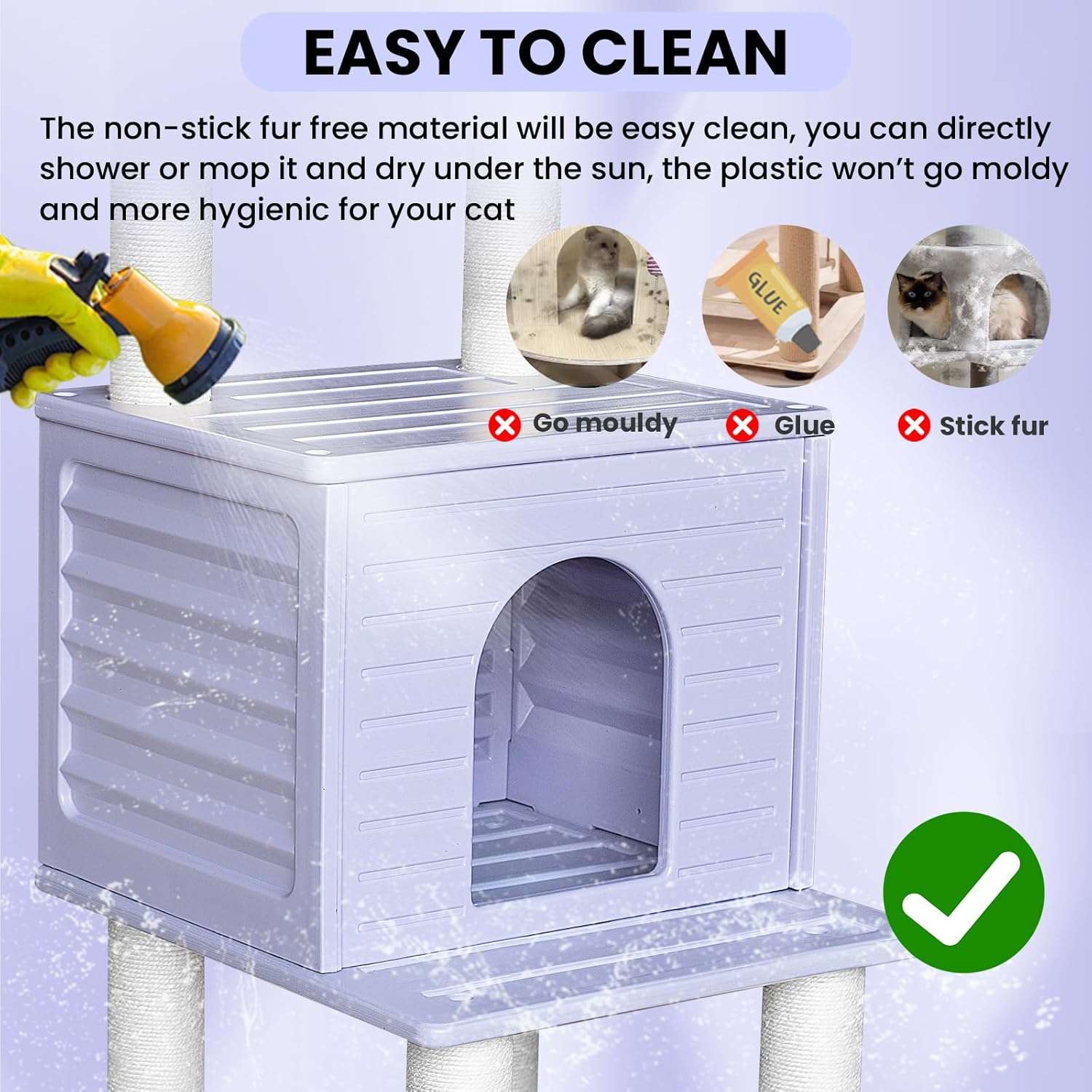 Torre rascador de exterior de 156 centimetros. Casa impermeable y anti UV de polietileno para dos gatos.