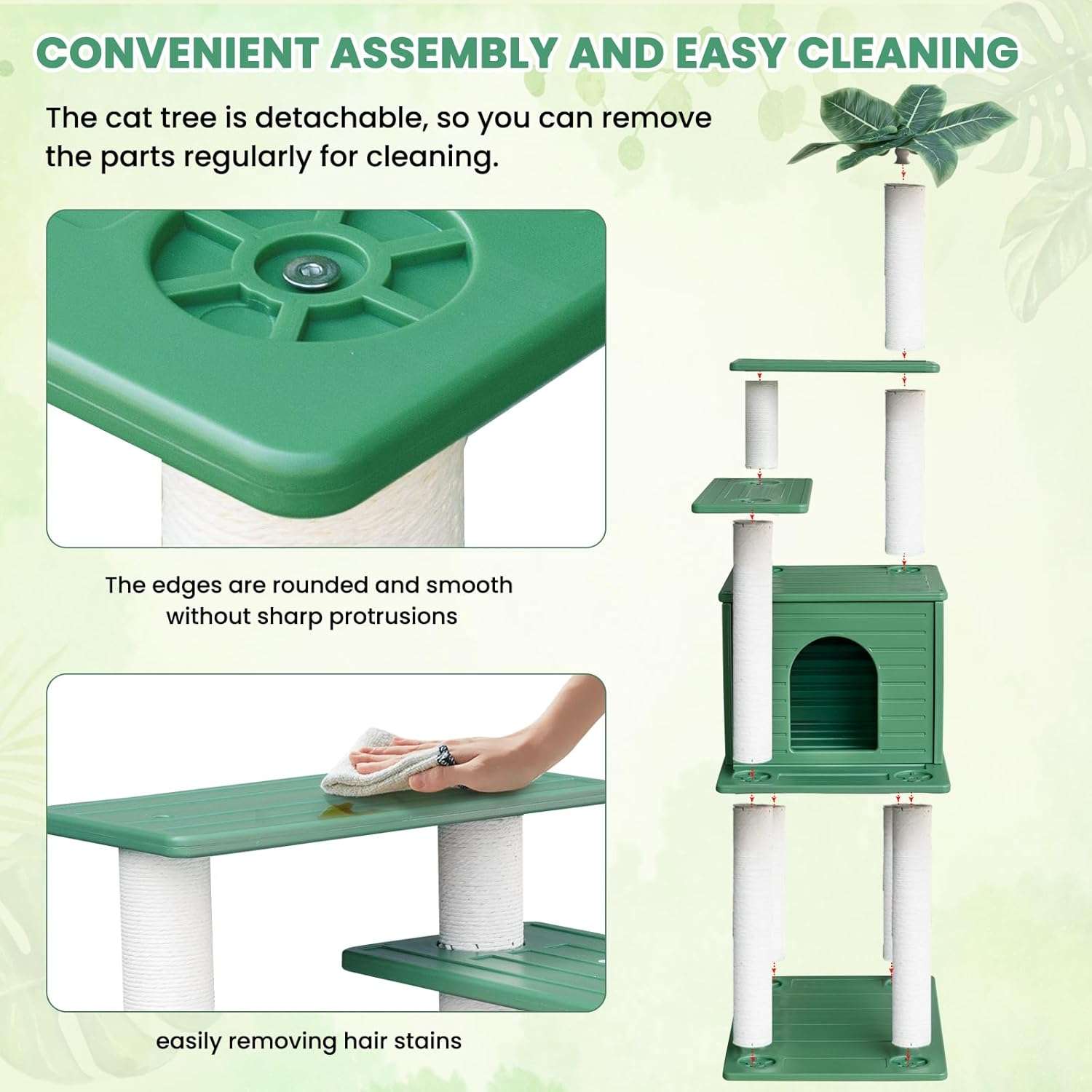 Torre rascador de exterior extra alta (185 centimetros) impermeable con condominio y base pequeña. Accesorios inoxidables para varios gatos.