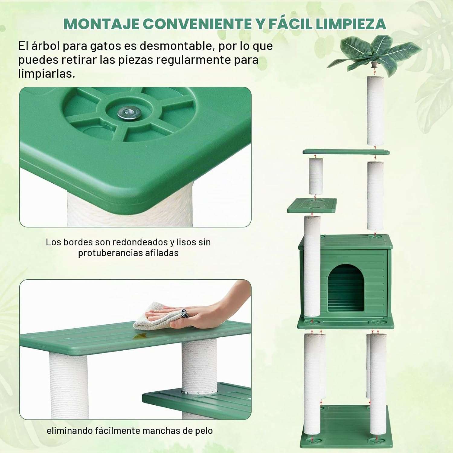 Torre rascador de exterior extra alta (185 centimetros) impermeable con condominio y base pequeña. Accesorios inoxidables para varios gatos.