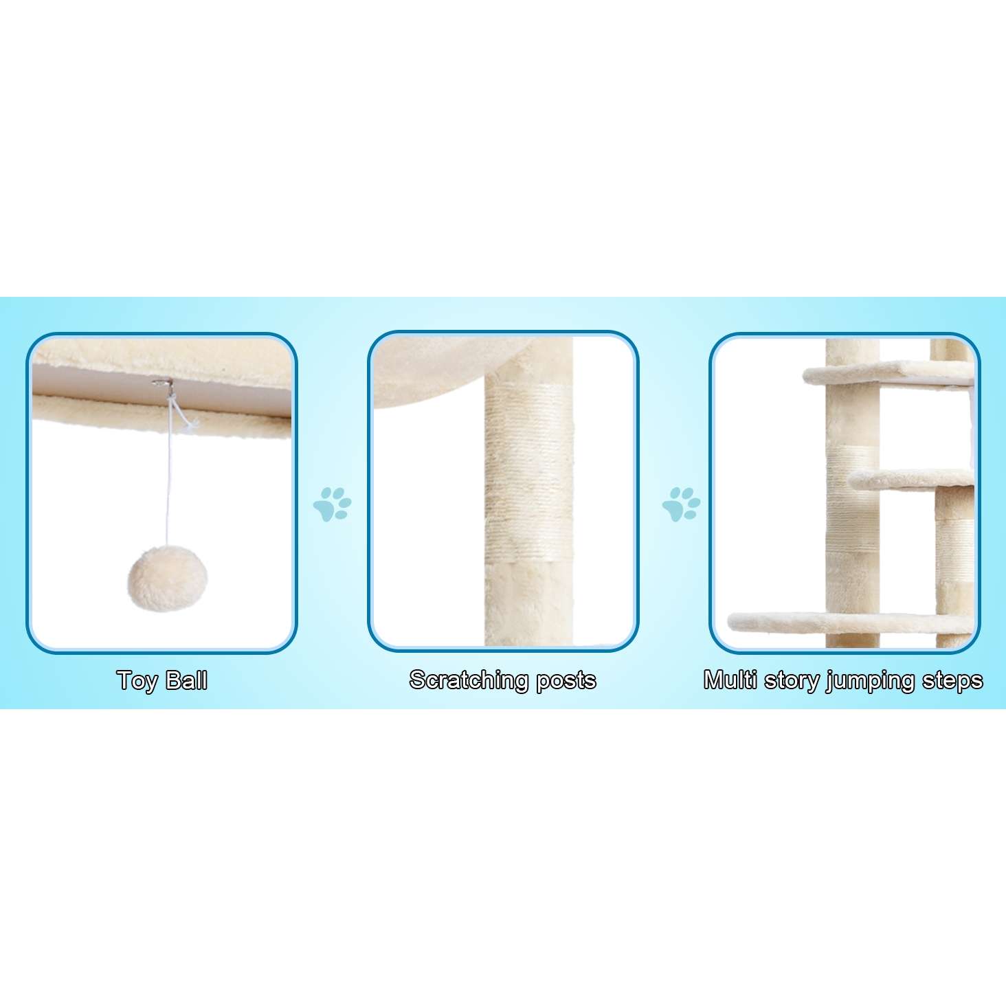Torre rascador multi-nivel (ciento setenta y cinco centimetros) con triple condominio y doble seguridad para varios gatos.
