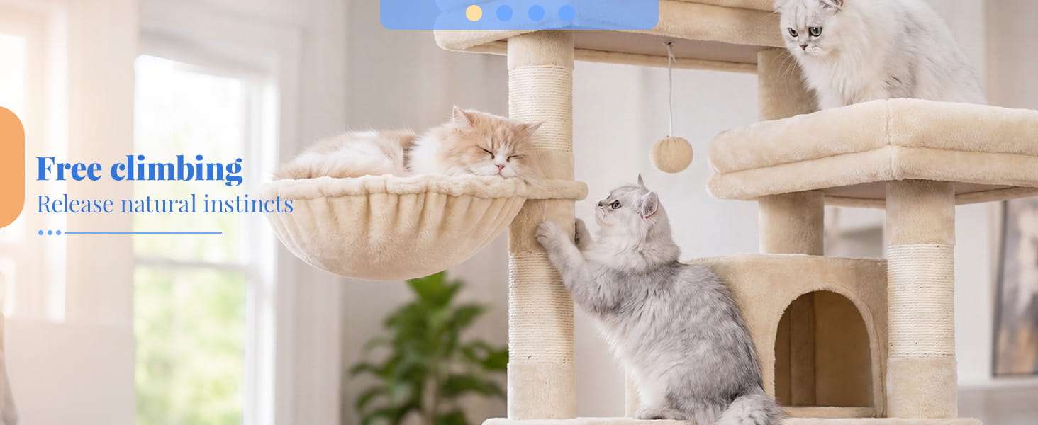 Torre rascador multi-nivel (ciento setenta y cinco centimetros) con triple condominio y doble seguridad para varios gatos.