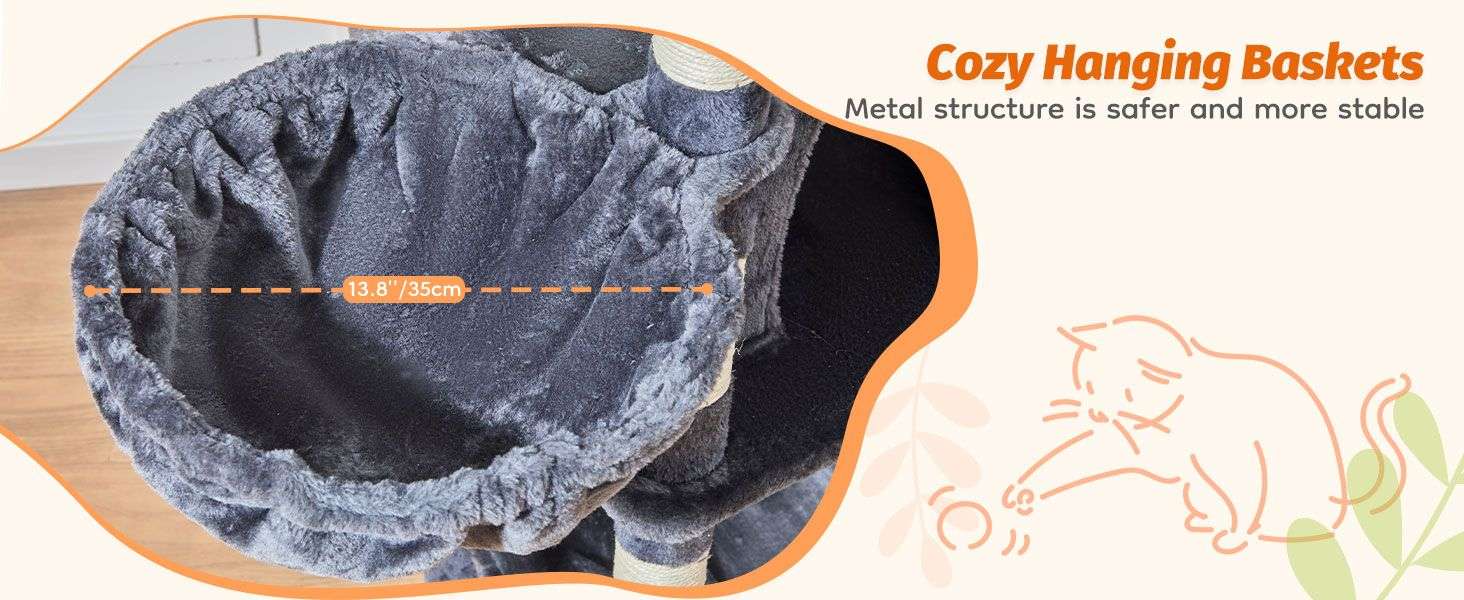Torre rascador multi-nivel (ciento ochenta y cinco centimetros) con doce postes de sisal y doble cueva de felpa.