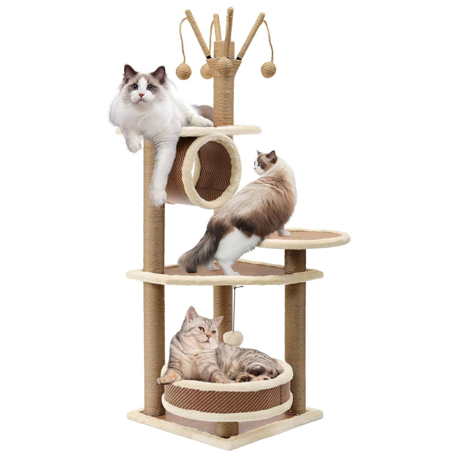 Torre rascador reforzada (ciento veinte centimetros). Nido de ratan, marco de acero y base anti-punta para gatos grandes.