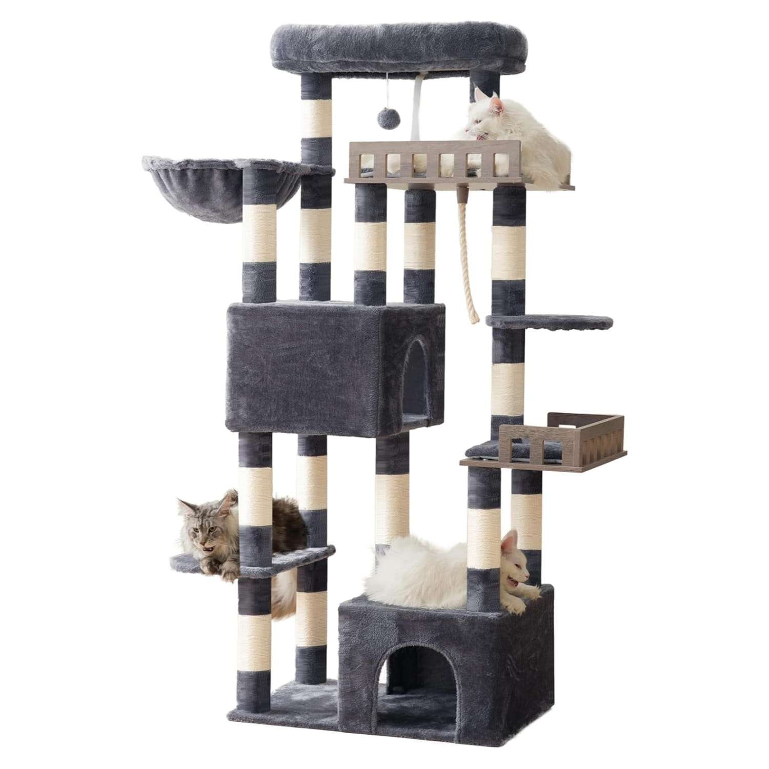Torre rascador extra grande para gatos con plataformas de madera cuevas y postes de sisal.
