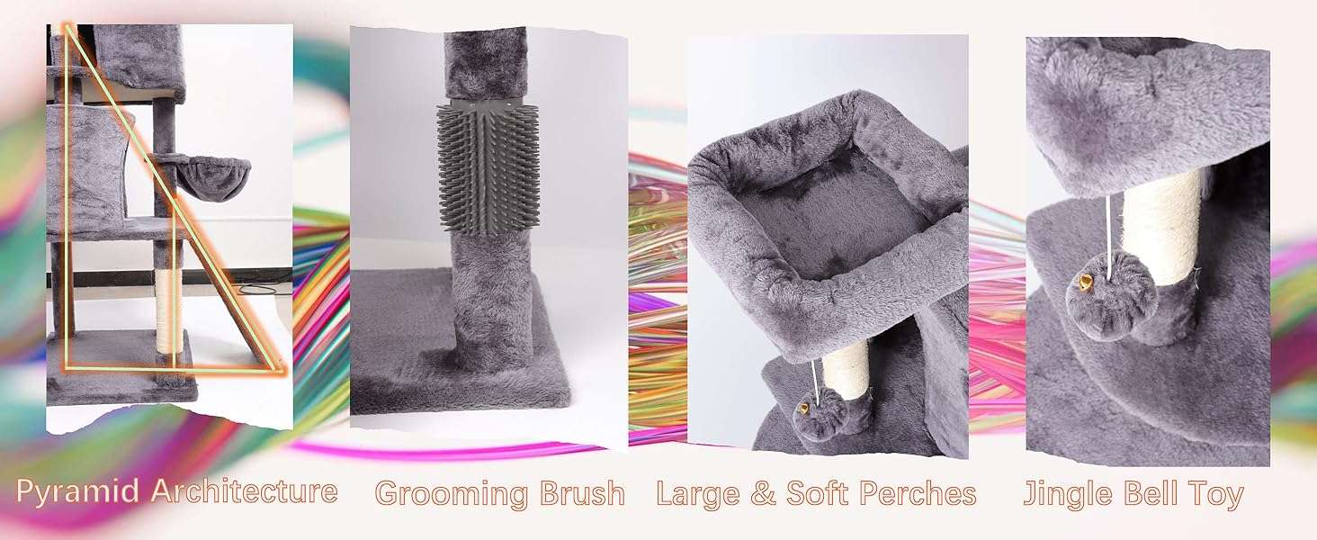 Torre rascador robusta de 170 centimetros con rampa de sisal y cueva grande. Estructura estable con kit anti-caida para gatos multiples.