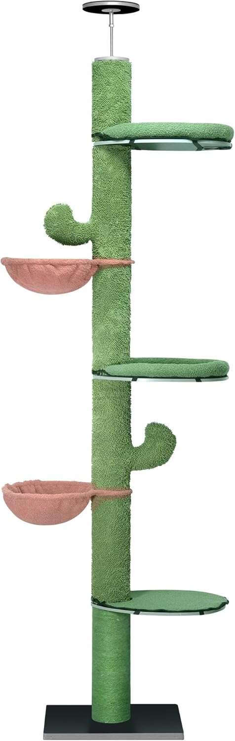 arbol rascador trepador para gatos ajustable de piso a techo color verde con hamaca y postes de sisal ideal para chile