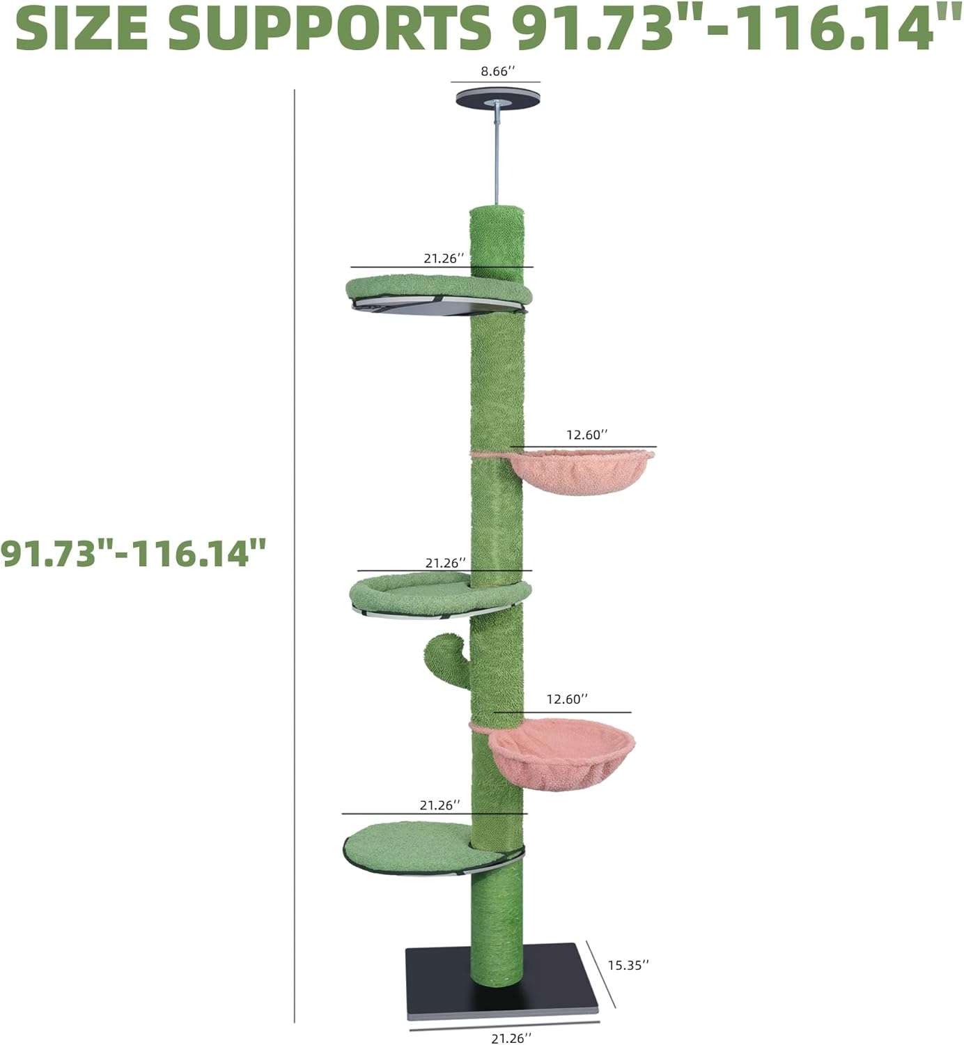 arbol rascador trepador para gatos ajustable de piso a techo color verde con hamaca y postes de sisal ideal para chile