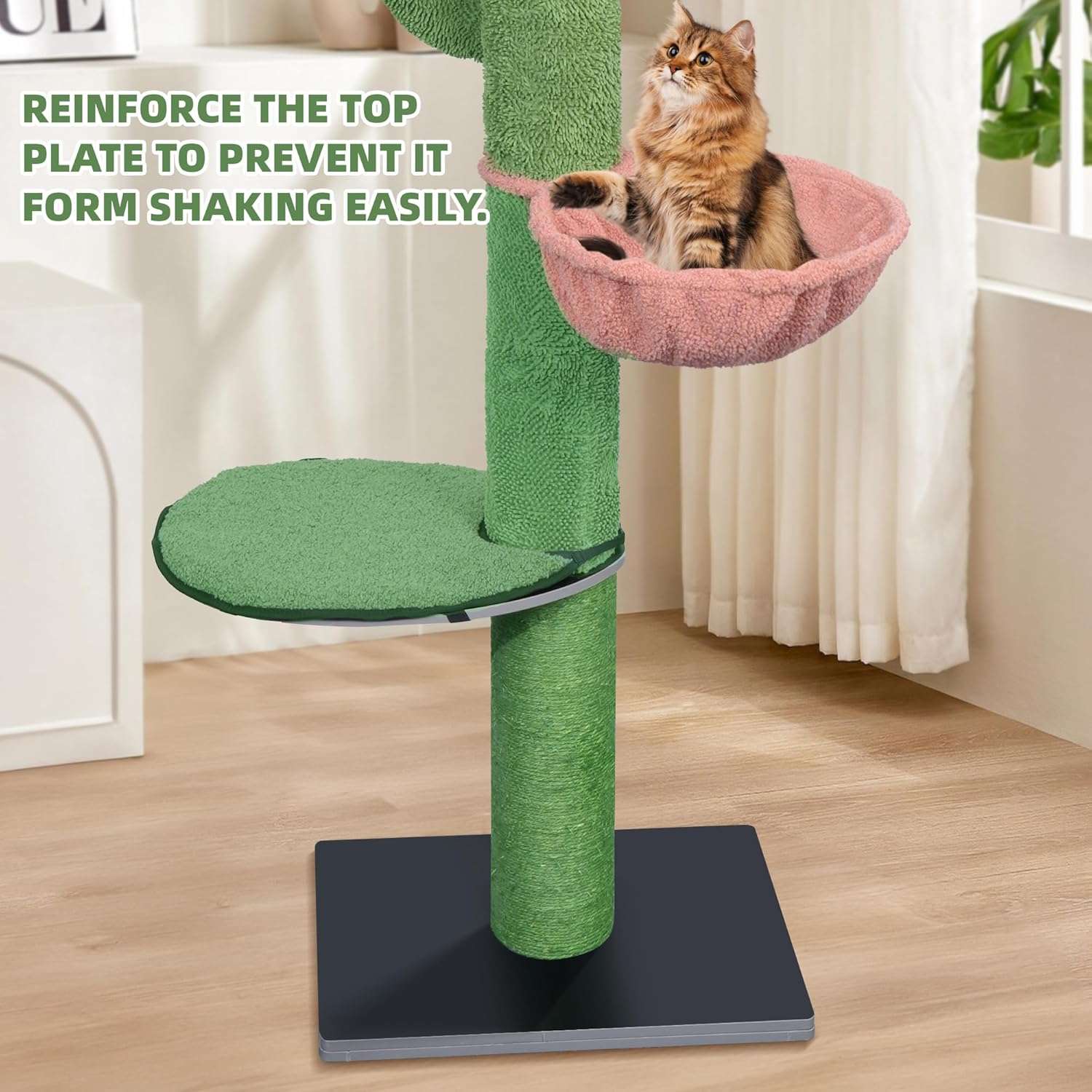 arbol rascador trepador para gatos ajustable de piso a techo color verde con hamaca y postes de sisal ideal para chile