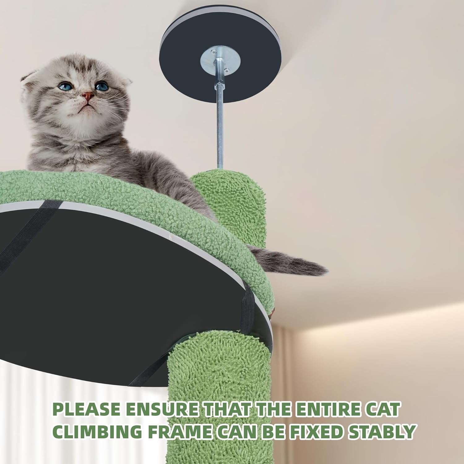 arbol rascador trepador para gatos ajustable de piso a techo color verde con hamaca y postes de sisal ideal para chile