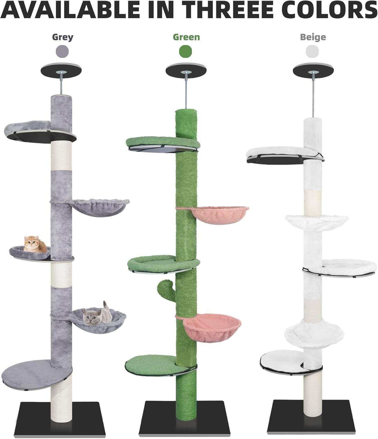 arbol rascador trepador para gatos ajustable de piso a techo color verde con hamaca y postes de sisal ideal para chile