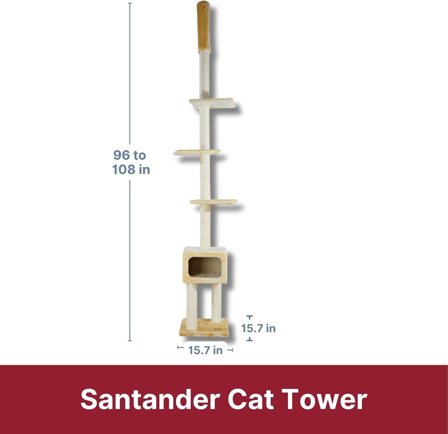 Torre rascador de techo a piso para gatos grandes con plataformas ajustables y postes de sisal.