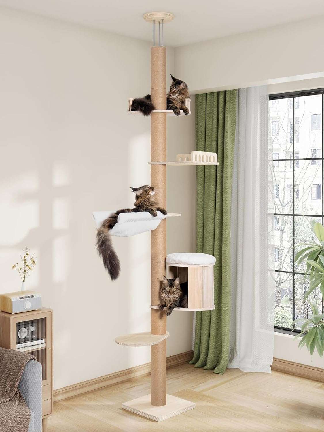 arbol rascador de piso a techo para gatos grandes ajustable hasta 309.88 centimetros de madera resistente ideal para chile