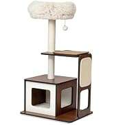 Torre rascador de 160 centimetros con rampa de acceso y condominio. Base ancha de 57 por 45 cm y estable para 4 gatos.