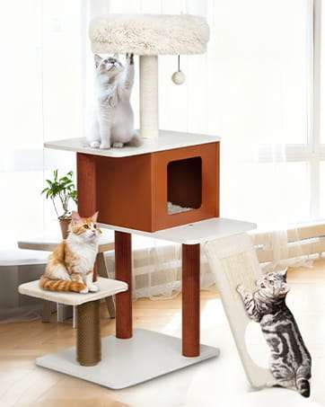Torre rascador de 160 centimetros con rampa de acceso y condominio. Base ancha de 57 por 45 cm y estable para 4 gatos.