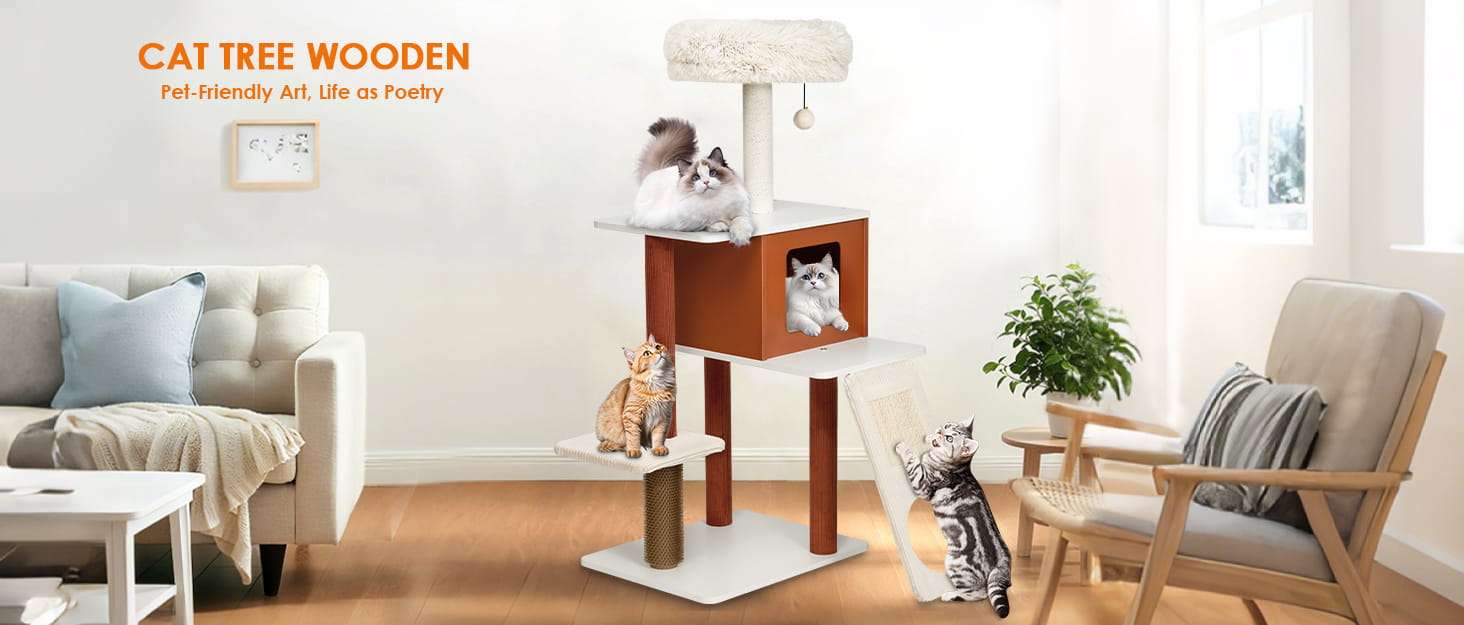Torre rascador de 160 centimetros con rampa de acceso y condominio. Base ancha de 57 por 45 cm y estable para 4 gatos.