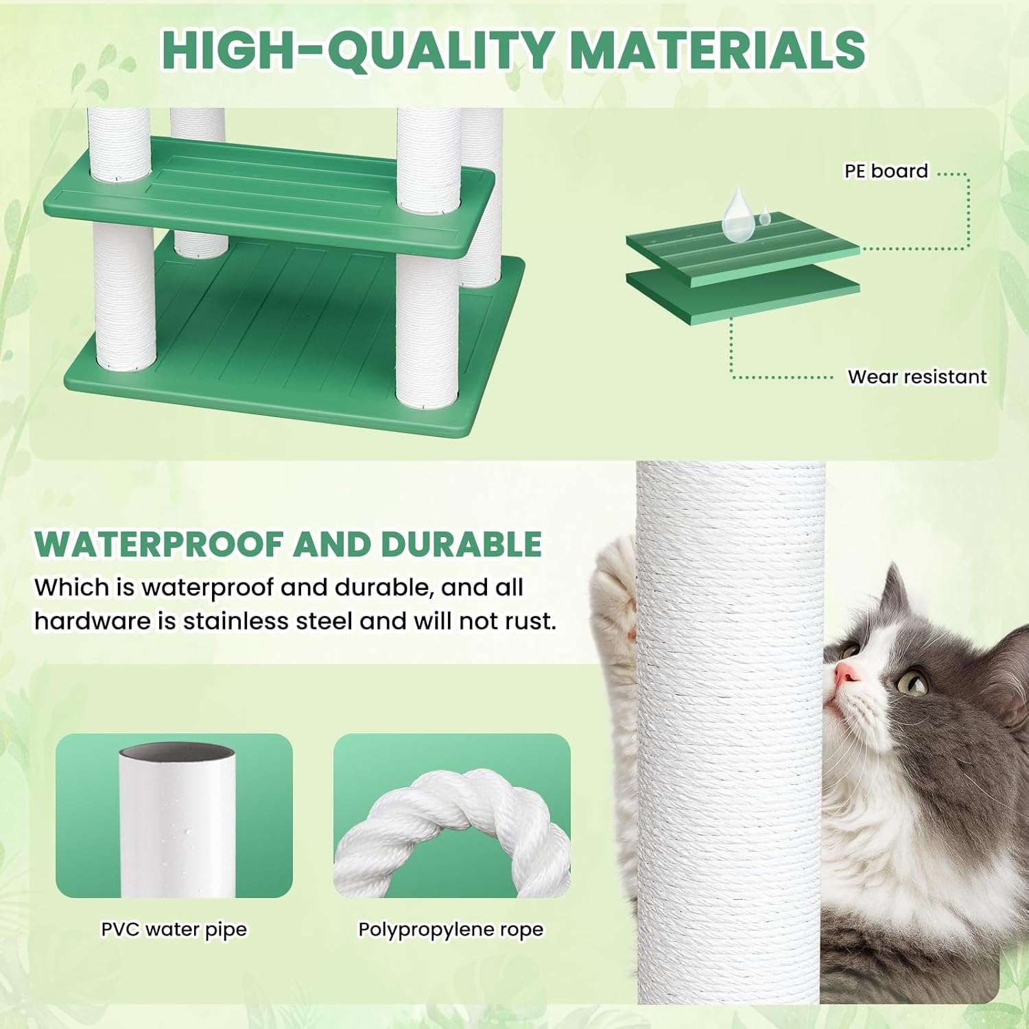 Torre rascador impermeable para gatos con diseno botanico para jardines y exteriores.