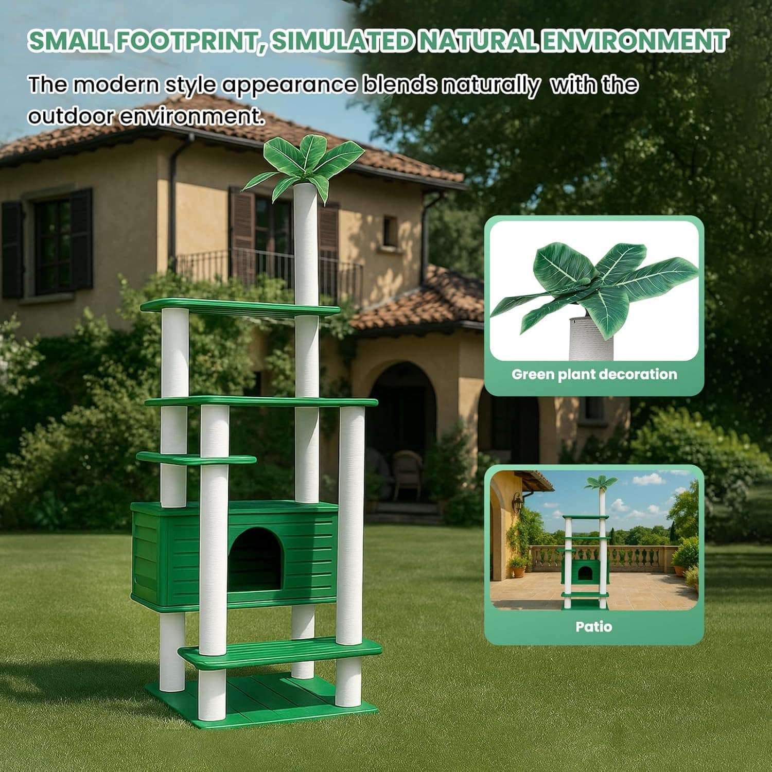 Torre rascador impermeable para gatos con diseno botanico para jardines y exteriores.