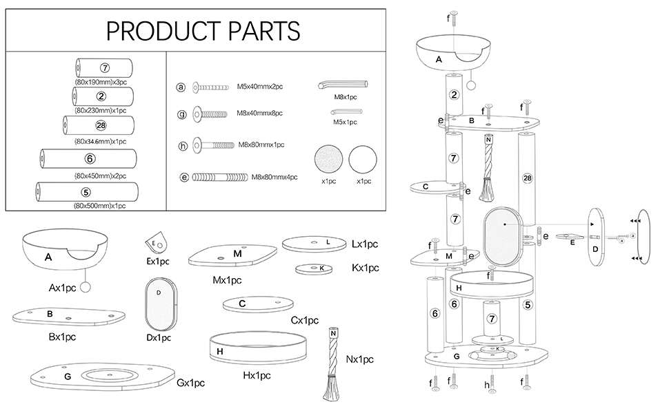 Torre rascador de madera de 126 cm con nido de ratán y dos camas grandes. Base 55 por 55 cm. Estabilidad sólida para gatos grandes.