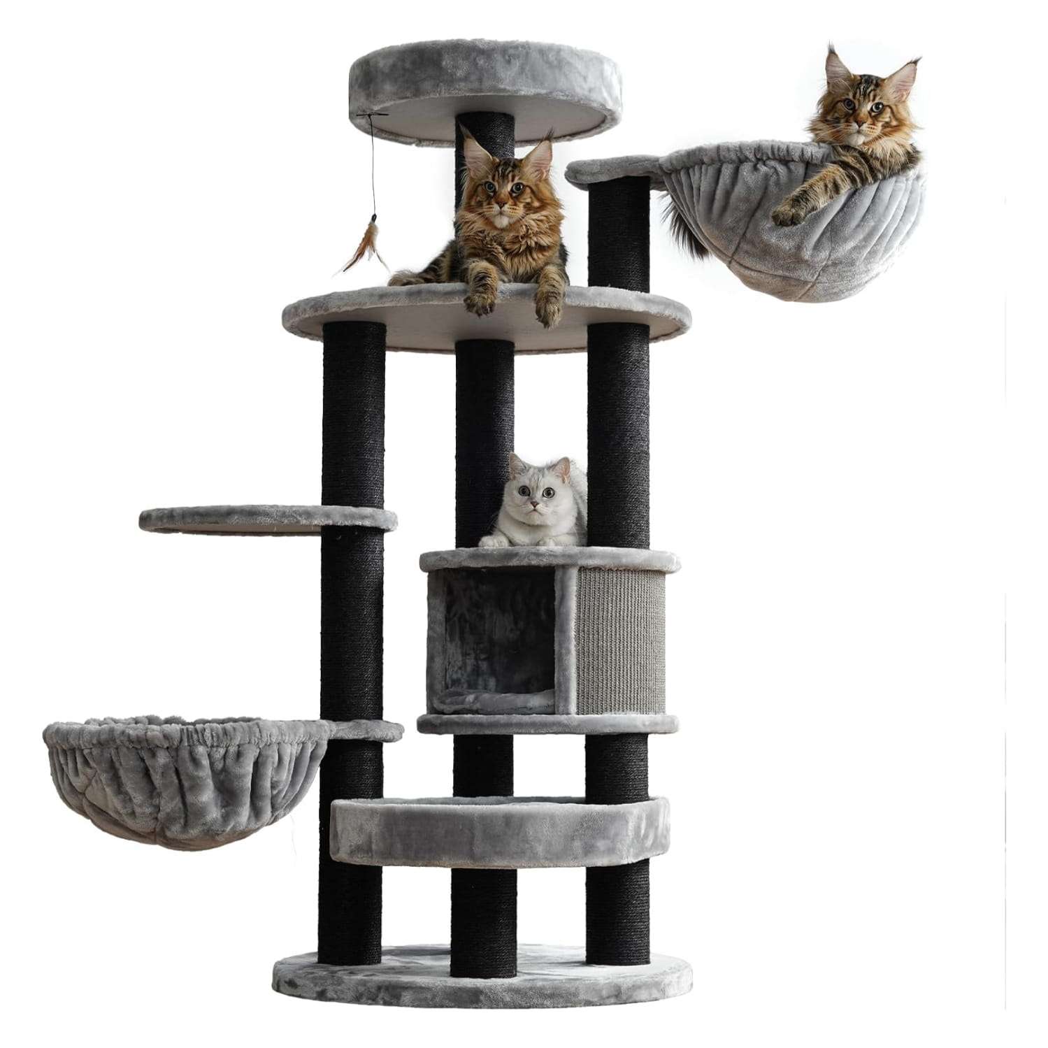 Torre rascador de lujo XL (163 cm) con 11 postes de sisal. Firmeza inquebrantable para gatos Maine Coon o grandes.