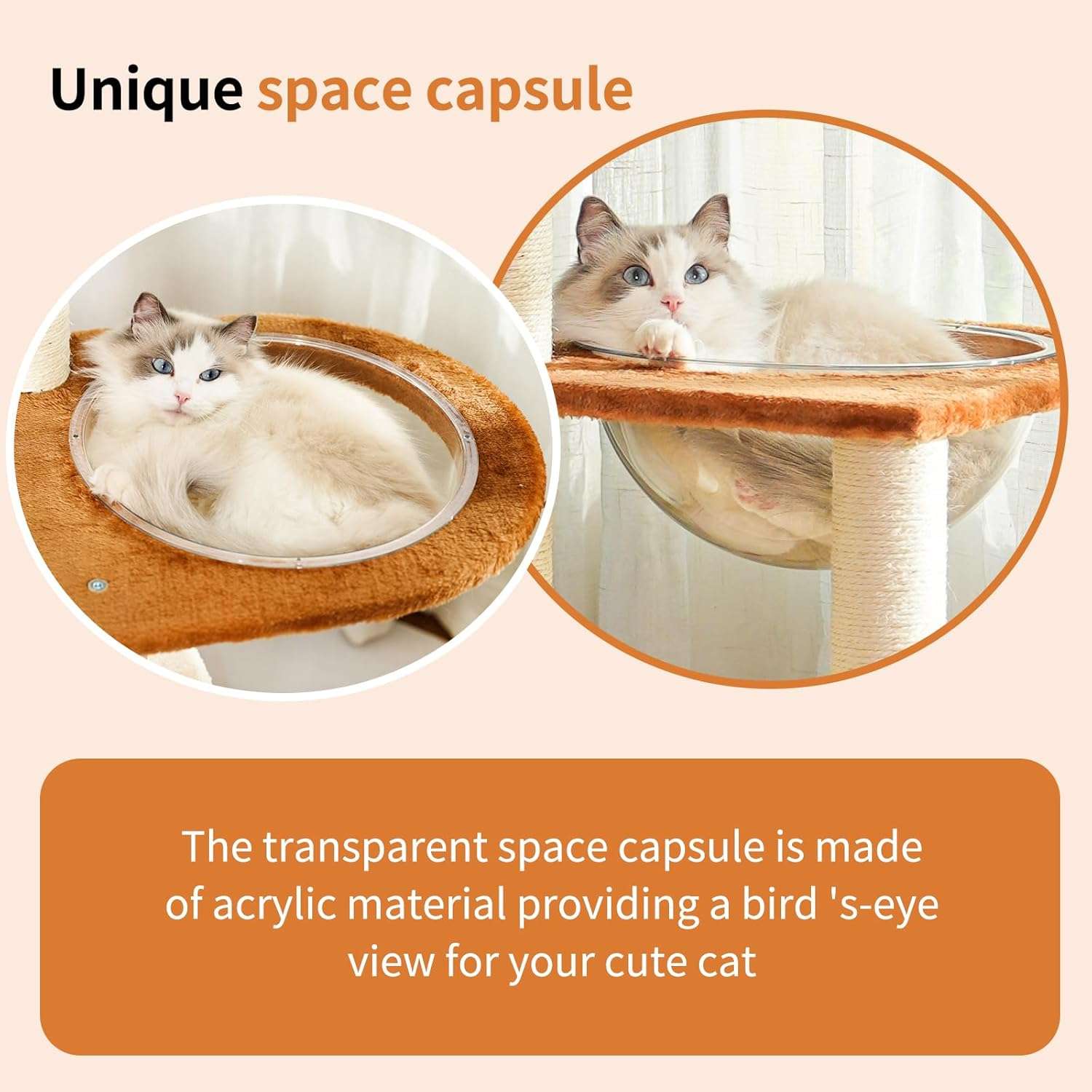 Torre rascador de lujo (141 cm) con base 53x53 cm, vaina espacial, nido tejido y sisal natural. Estabilidad anti-sacudidas para gatos grandes y múltiples.