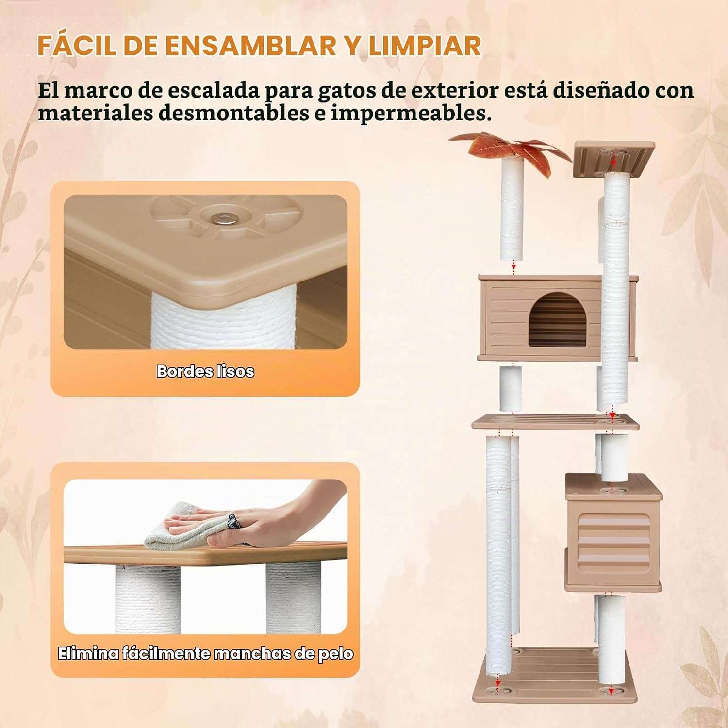 Torre rascador para gatos multiples (ciento sesenta y cinco centimetros). Doble condominio, a prueba de agua y anti-óxido.