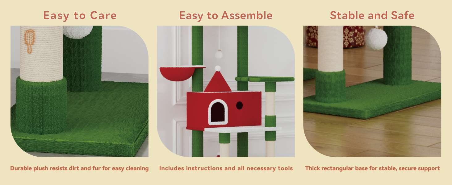 Torre de gatos multi-nivel (73x48x160 cm). Diseño Navideño, 5 postes rascadores y marco rectangular anti-vuelco.