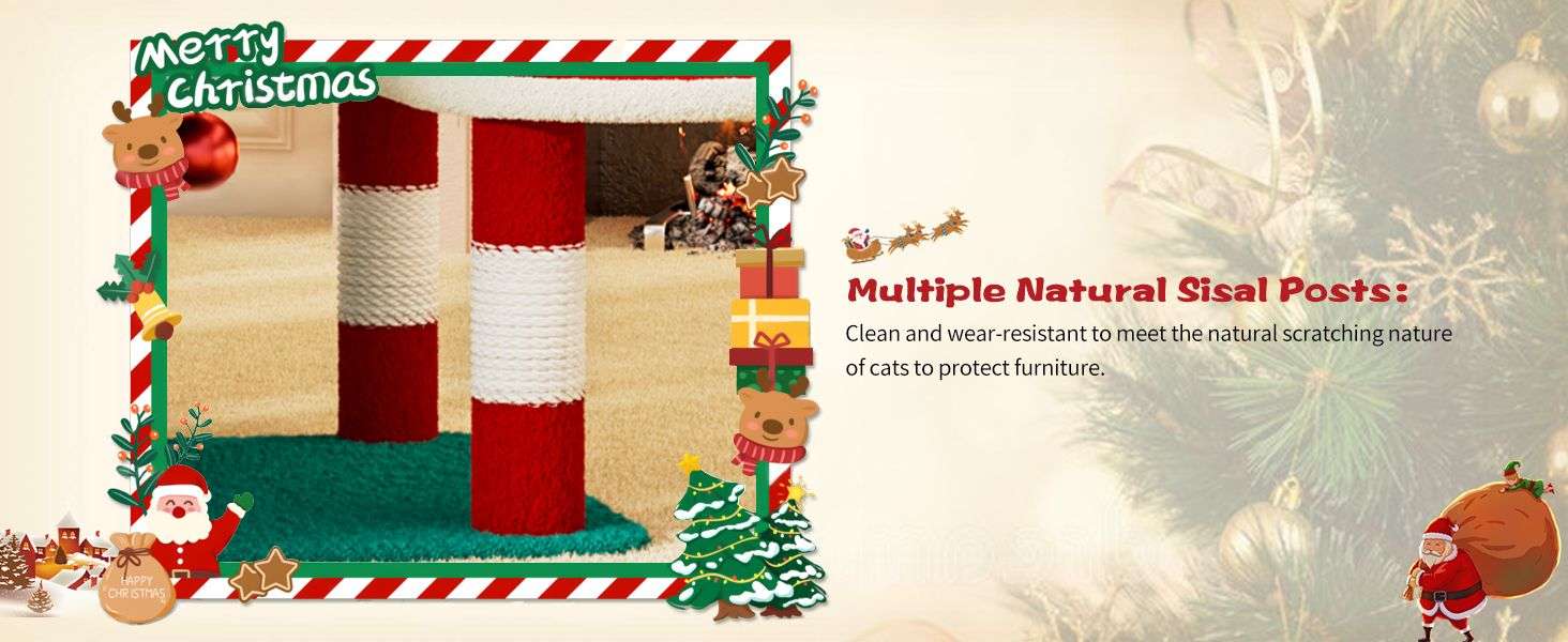 Árbol de Navidad (144 cm) para gatos grandes. Incluye 2 condominios con marco de metal, luces LED y postes de sisal engrosado.